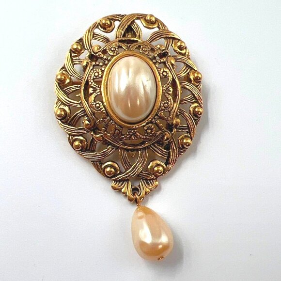 Pearl Gold Brooch Women Fashion Jewelry Dangle Drop - Picture 2 of 3